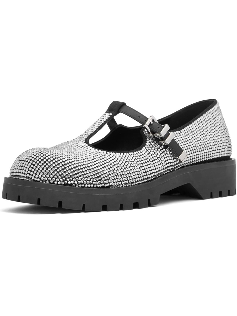 Micheal Kors Crystal-Embellished Mary Jane Chunky Sole Shoe - Silver